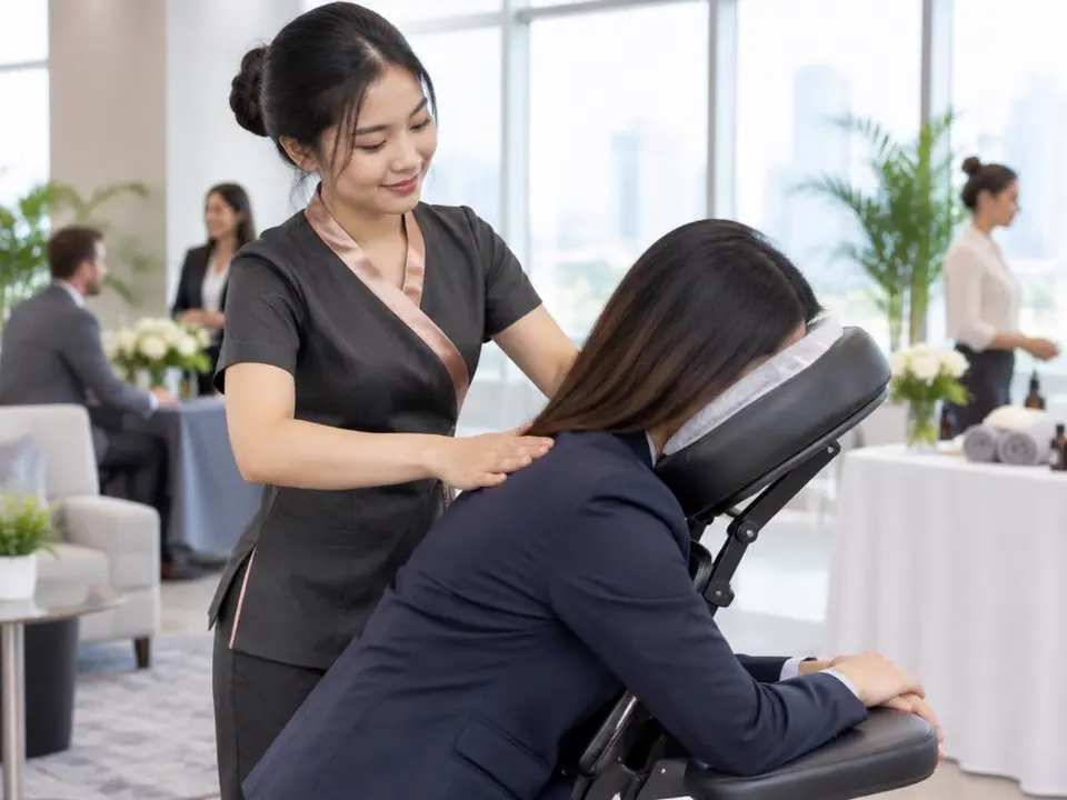 Corporate & Event Wellness in Las Vegas Chair massage at a Las Vegas corporate wellness event