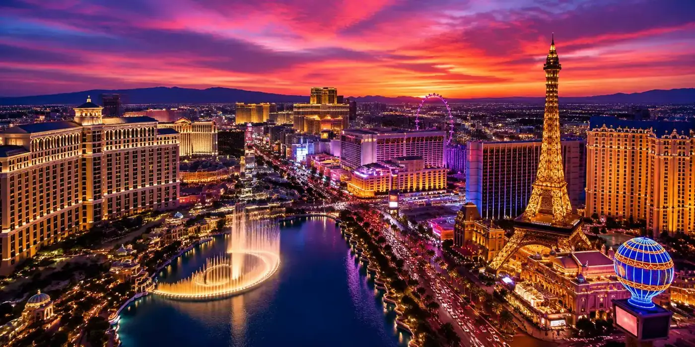 Las Vegas Strip at dusk, served by Nuru Las Vegas mobile massage